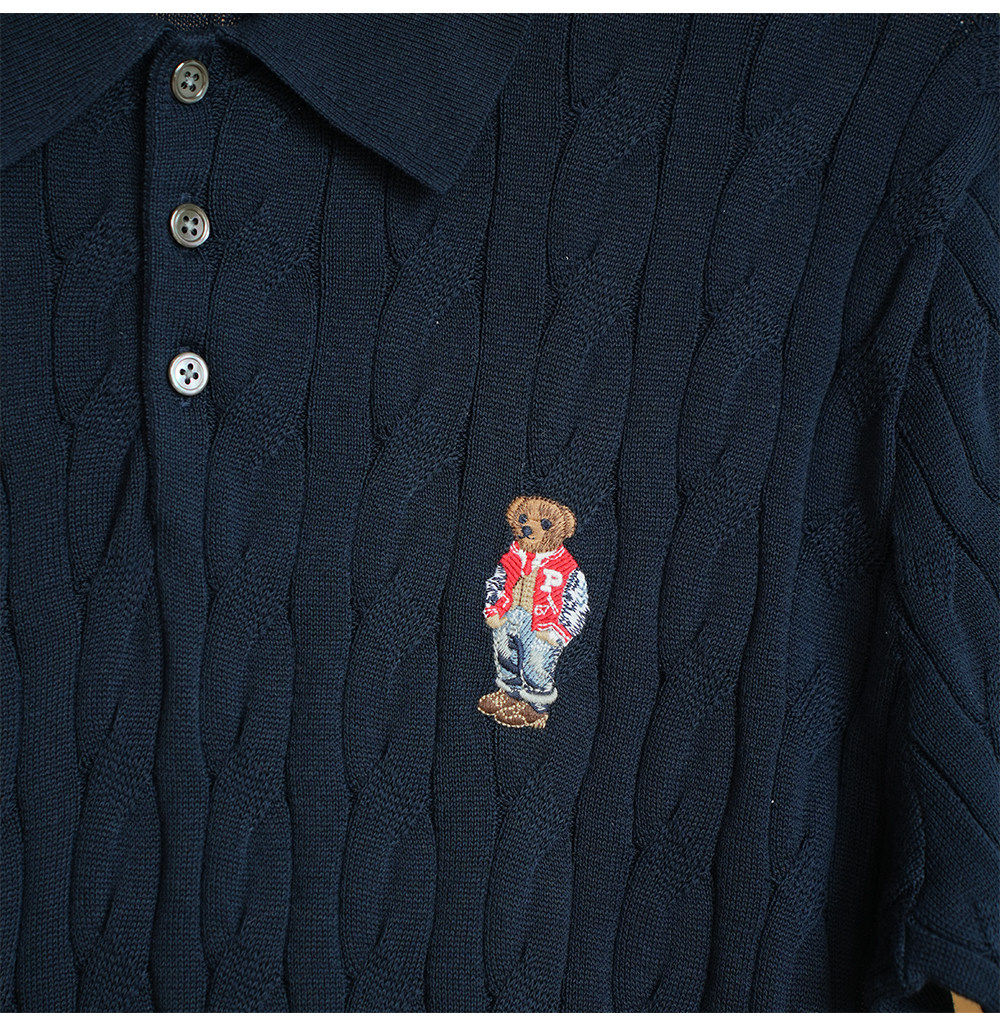Men’s Short Sleeve Cable Knit Polo Shirt – Bear Print