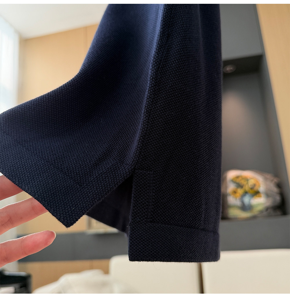 Men’s Navy Textured Knit Tee – Minimal Chest Logo Short Sleeve 