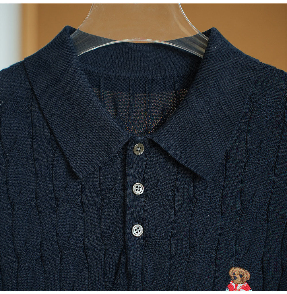 Men’s Short Sleeve Cable Knit Polo Shirt – Bear Print