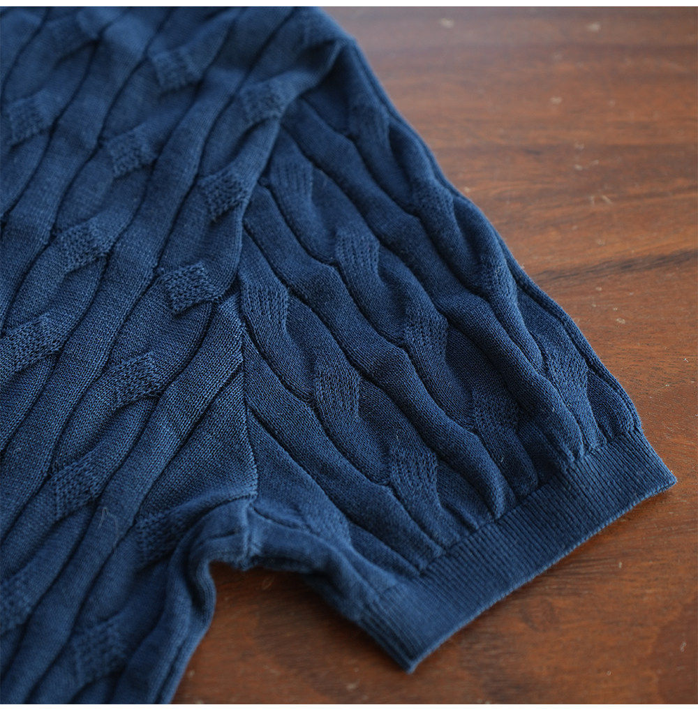 Men’s Short Sleeve Cable Knit Polo Shirt – Bear Print