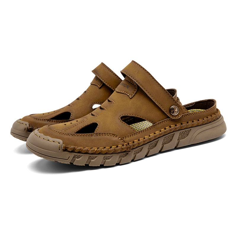 (⏰Limited Time Sale 49% OFF 🔥)Men's Premium Leather Orthopedic Sandals Handcrafted Full-Grain Leather-Closed Toe, Arch Support, Anti-Slip, Shock-Absorbing, Suitable for Riding, Gardening, Daily Errands-SCSLUXE