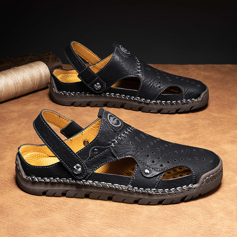 (⏰Limited Time Sale 49% OFF🔥)Men's Full-Grain Leather Sandals – Closed-Toe, Adjustable for Fishing & Gardening-SCSLUXE