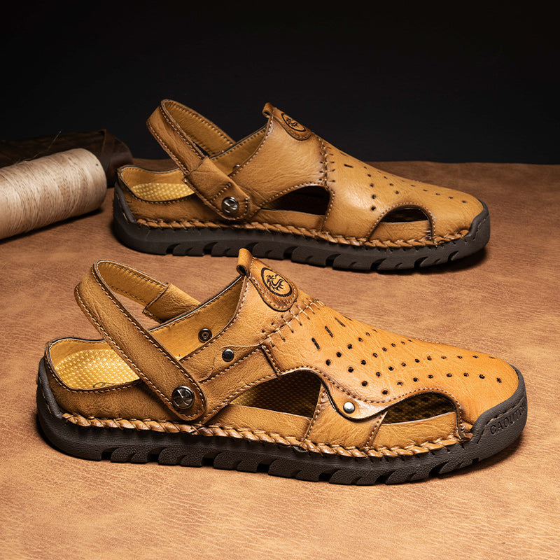 (⏰Limited Time Sale 49% OFF🔥)Men's Full-Grain Leather Sandals – Closed-Toe, Adjustable for Fishing & Gardening-SCSLUXE