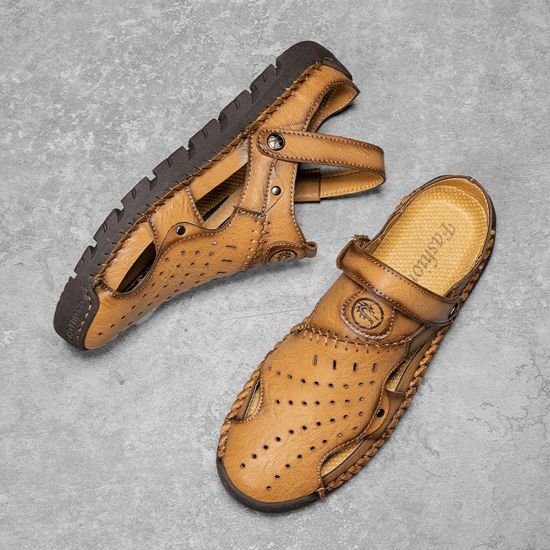 (⏰Limited Time Sale 49% OFF🔥)Men's Full-Grain Leather Sandals – Closed-Toe, Adjustable for Fishing & Gardening-SCSLUXE