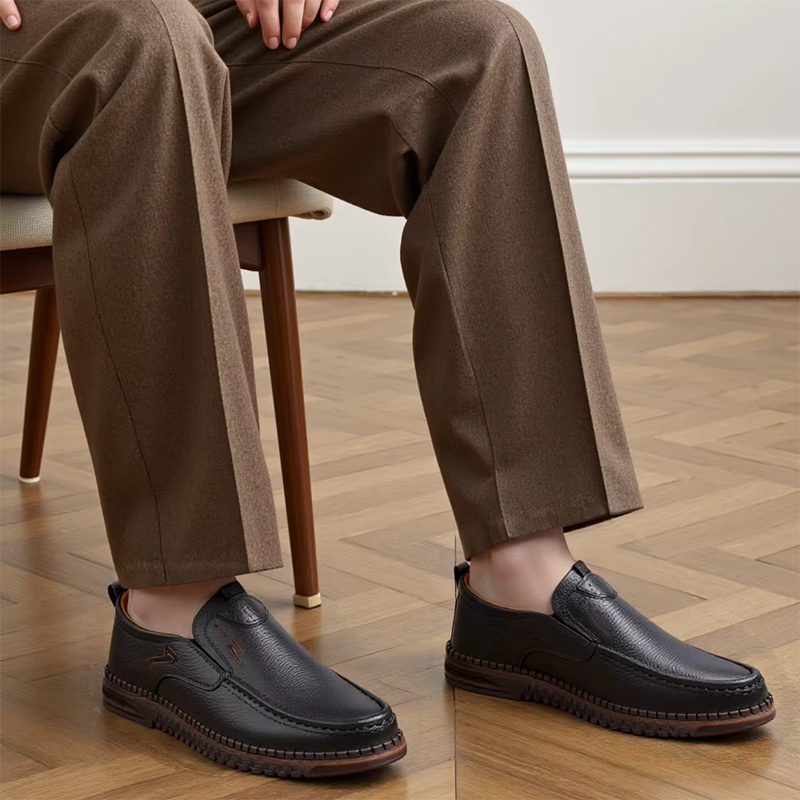 Slip-On Genuine Leather Loafers: Breathable Soft Calfskin, Cloud Cushion Sole for Driving & Business Casual-SCSLUXE