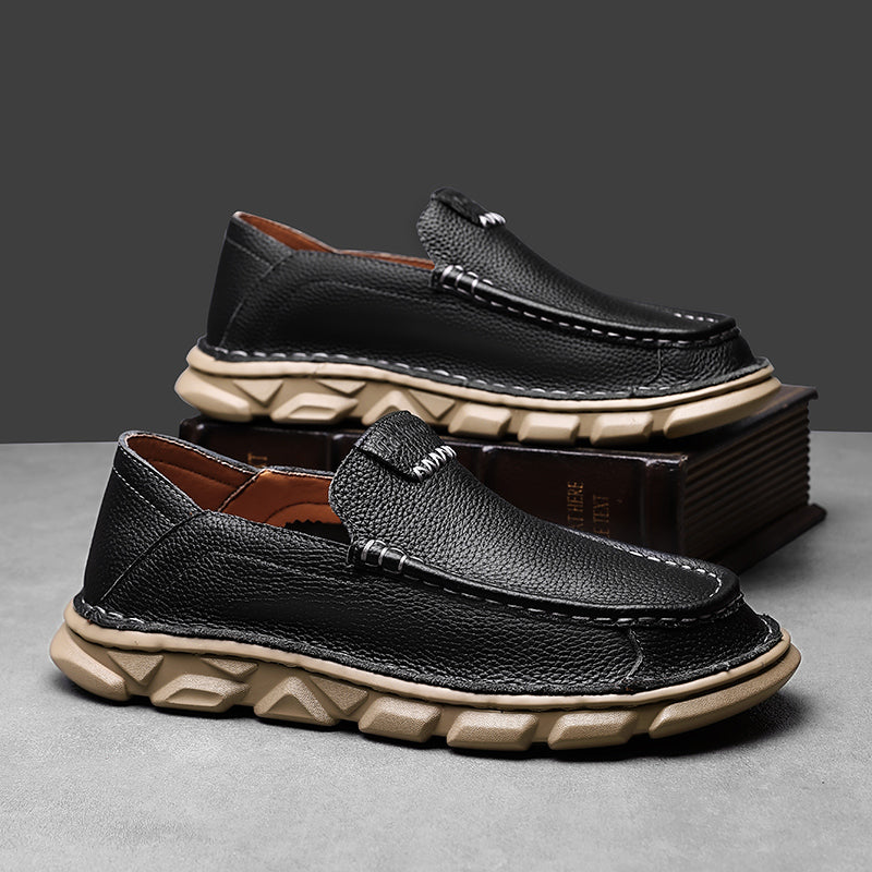 Handcrafted Leather Slip-On Loafers - Versatile Comfort-Focused Shoes