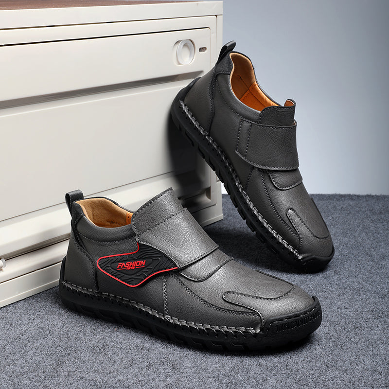 Mens Hand Stitching Leather Lace Up Ankle Boots Casual Vintage Non Slip Flats Arch Support Loafers for Hiking Walking Driving Chukka Boots-SCSLUXE