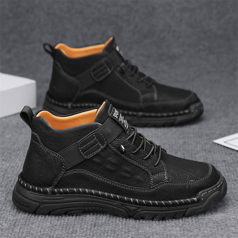 Mens Casual Leather Shoes Ankle Chukka Boots Slip On Lightweight Loafers Mid top Walking Driving Shoes for Male-SCSLUXE