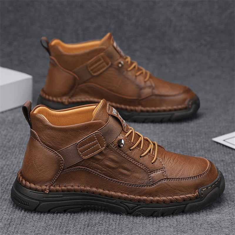 Mens Casual Leather Shoes Ankle Chukka Boots Slip On Lightweight Loafers Mid top Walking Driving Shoes for Male-SCSLUXE