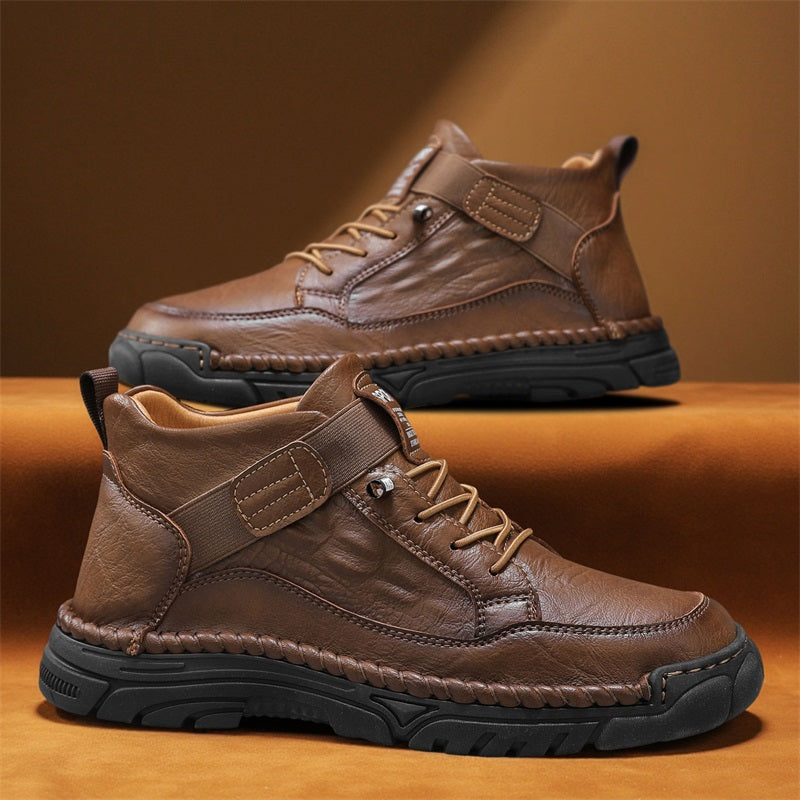 Mens Casual Leather Shoes Ankle Chukka Boots Slip On Lightweight Loafers Mid top Walking Driving Shoes for Male-SCSLUXE