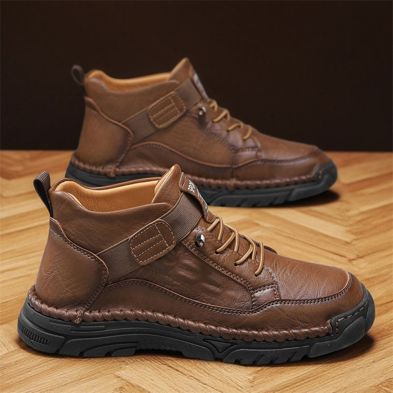 Mens Casual Leather Shoes Ankle Chukka Boots Slip On Lightweight Loafers Mid top Walking Driving Shoes for Male-SCSLUXE