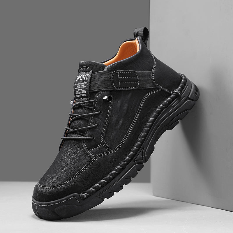 Mens Casual Leather Shoes Ankle Chukka Boots Slip On Lightweight Loafers Mid top Walking Driving Shoes for Male-SCSLUXE