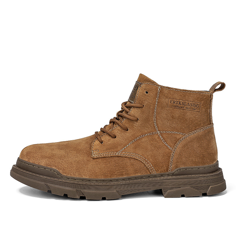 Men’s Leather Work Chukka Boots, Hand-Stitched Lace-Up Ankle Boots with Waterproof Lining, Non-Slip/Oil-Resistant Sole, Arch Support-SCSLUXE