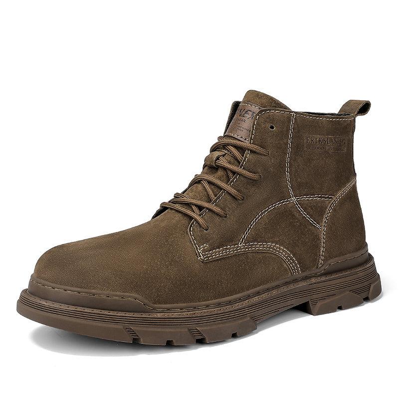 Men’s Leather Work Chukka Boots, Hand-Stitched Lace-Up Ankle Boots with Waterproof Lining, Non-Slip/Oil-Resistant Sole, Arch Support-SCSLUXE