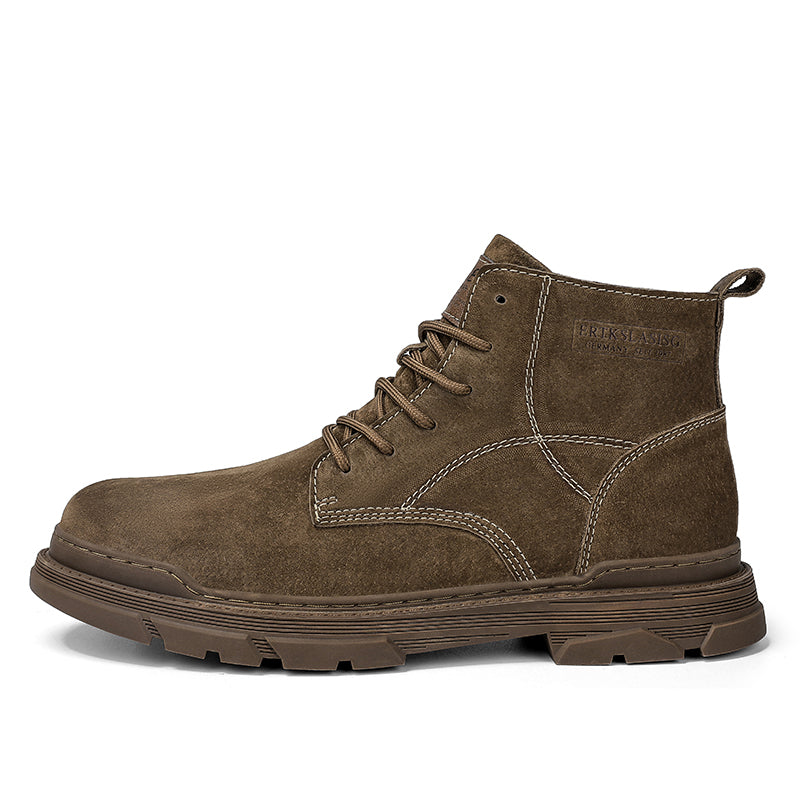 Men’s Leather Work Chukka Boots, Hand-Stitched Lace-Up Ankle Boots with Waterproof Lining, Non-Slip/Oil-Resistant Sole, Arch Support-SCSLUXE