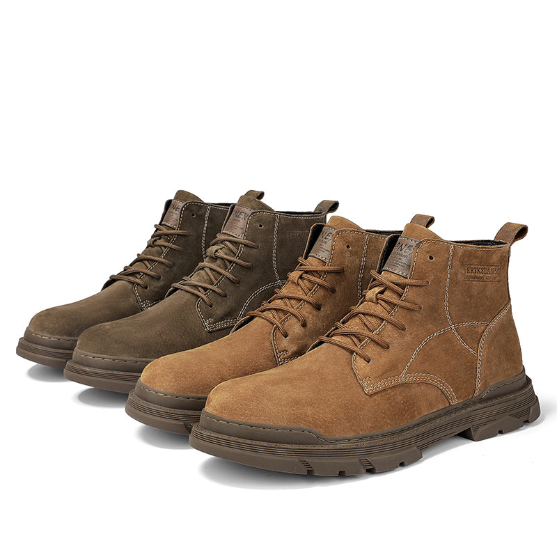 Men’s Leather Work Chukka Boots, Hand-Stitched Lace-Up Ankle Boots with Waterproof Lining, Non-Slip/Oil-Resistant Sole, Arch Support-SCSLUXE