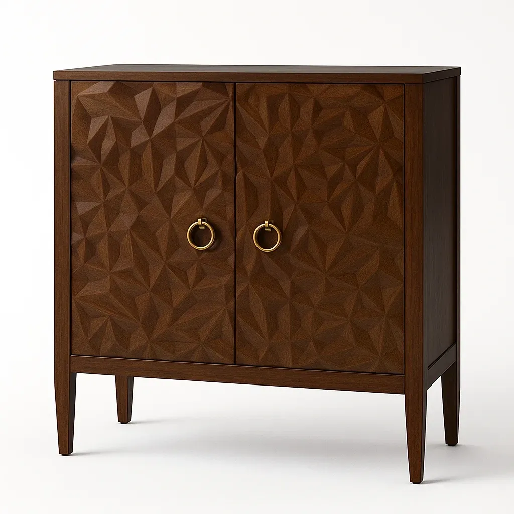 Meuble de rangement en bois avec portes sculptées et poignées en laiton (90x40x100 cm)