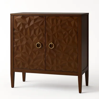 Meuble de rangement en bois avec portes sculptées et poignées en laiton (90x40x100 cm)