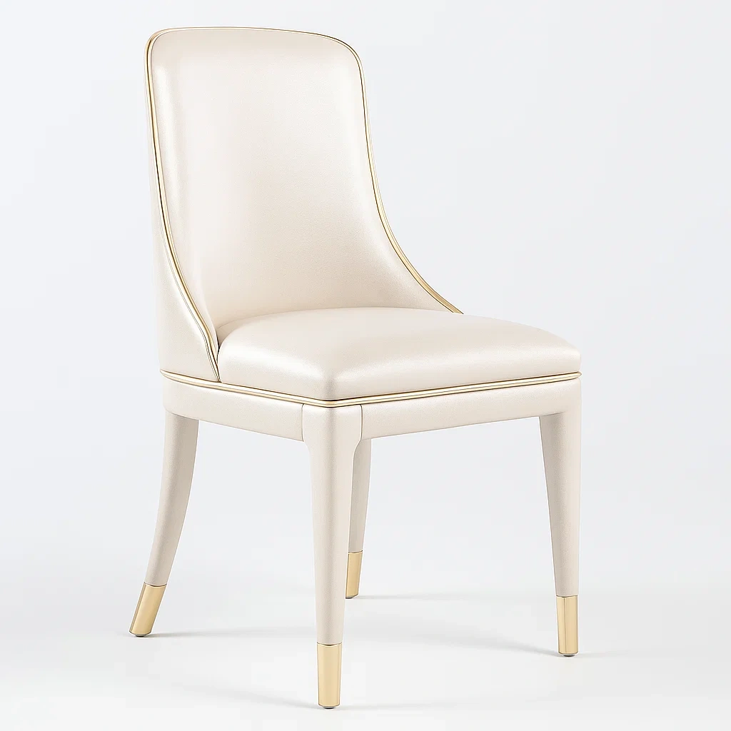 Chaise de salle à manger en similicuir beige avec détails dorés