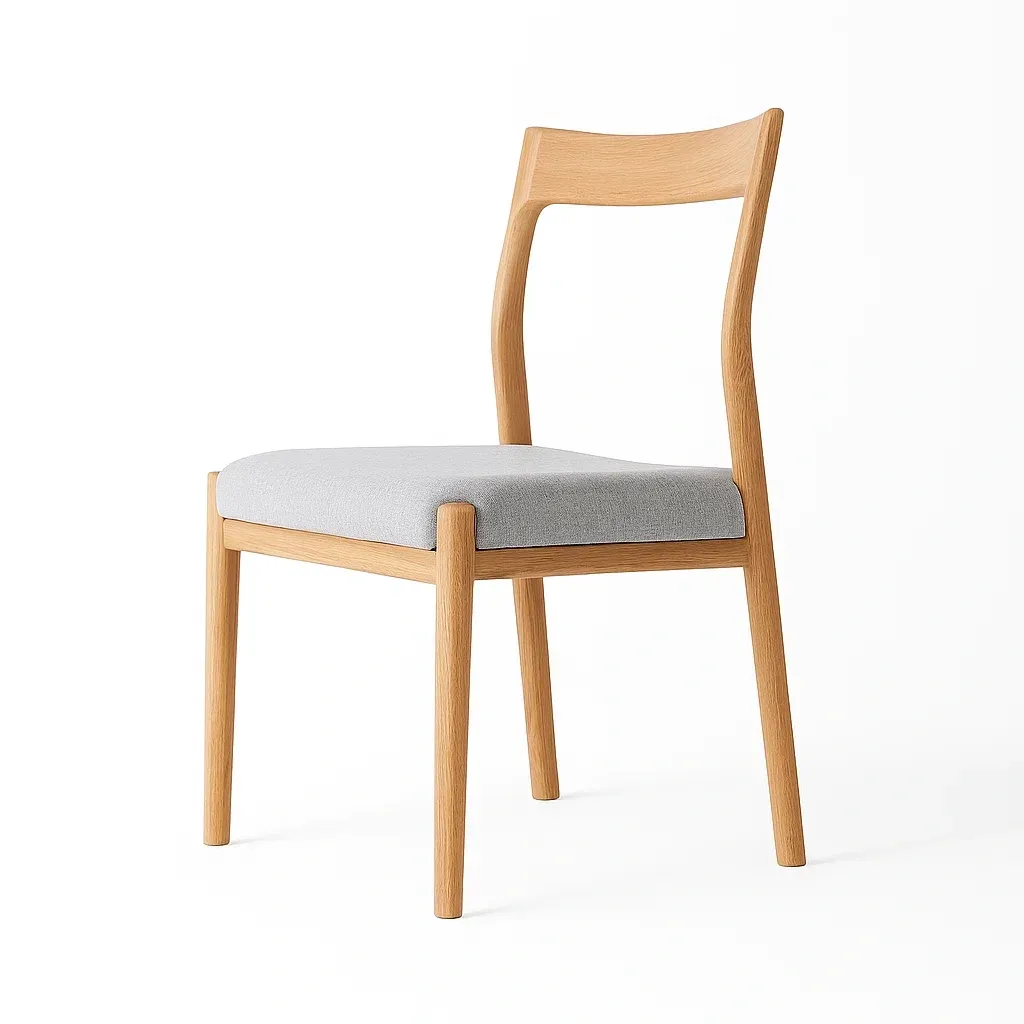 Chaise de salle à manger en bois de chêne avec siège en tissu polyester gris