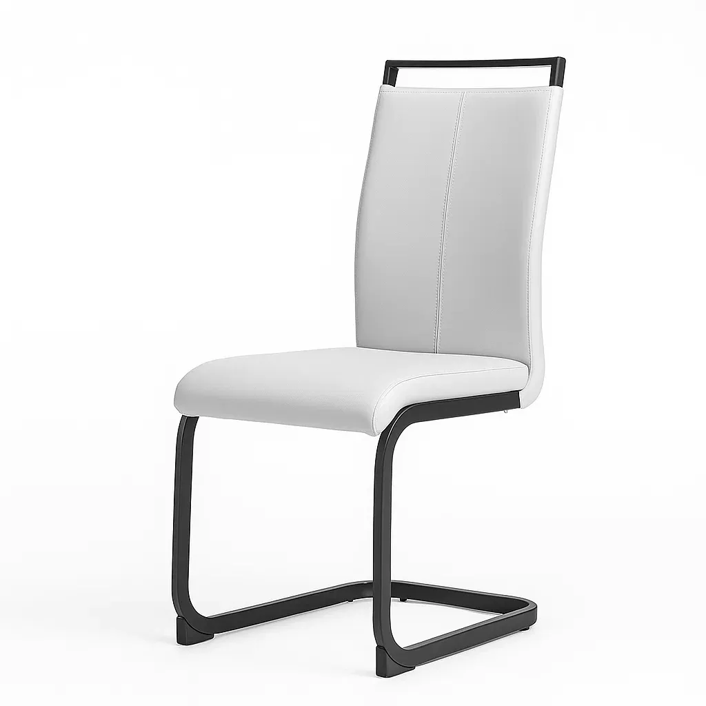 Chaise de salle à manger en métal avec assise en similicuir blanc/noir