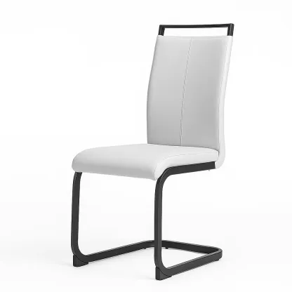 Chaise de salle à manger en métal avec assise en similicuir blanc/noir