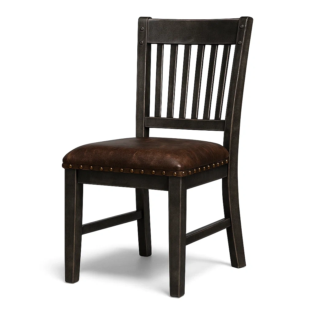 Chaise de salle à manger en bois avec assise en cuir synthétique