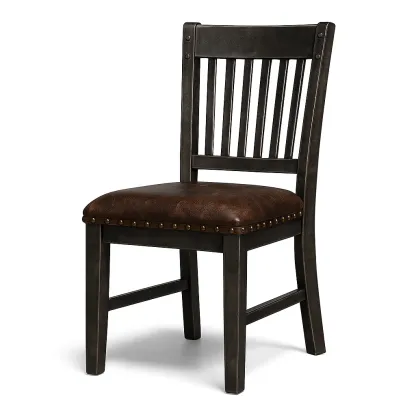 Chaise de salle à manger en bois avec assise en cuir synthétique