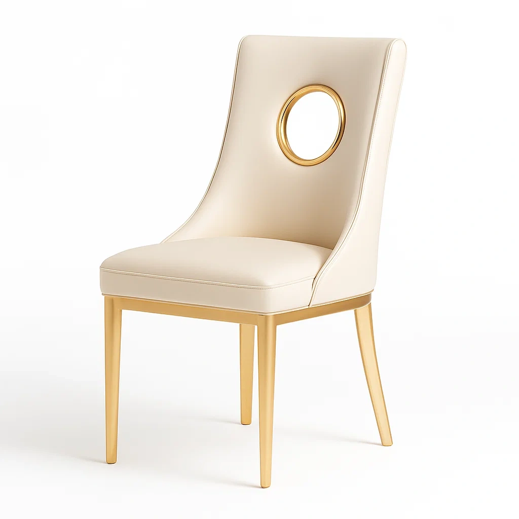Chaise de salle à manger en cuir PU crème avec cadre en métal doré