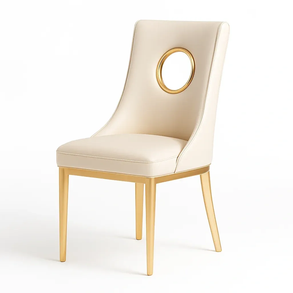 Chaise de salle à manger en cuir PU crème avec cadre en métal doré