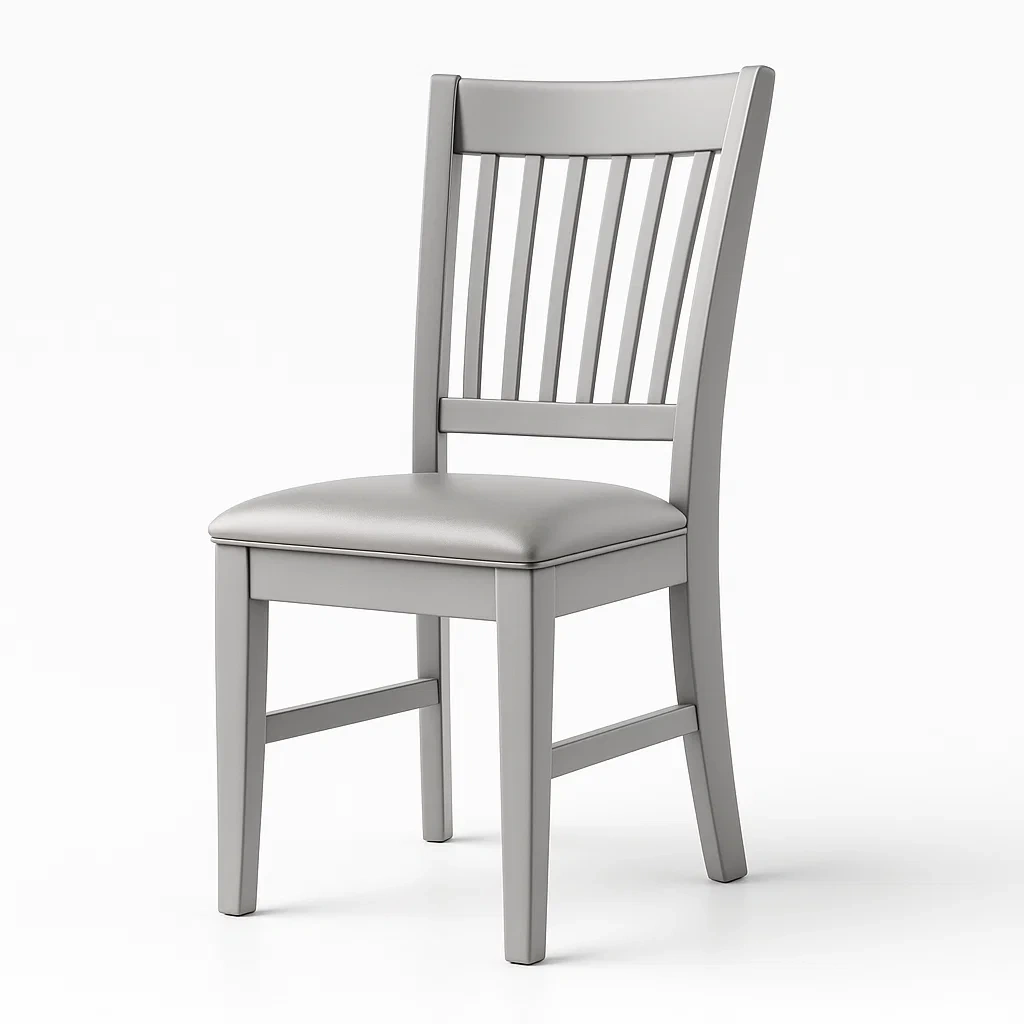 Chaise de salle à manger en bois avec assise rembourrée en cuir synthétique gris