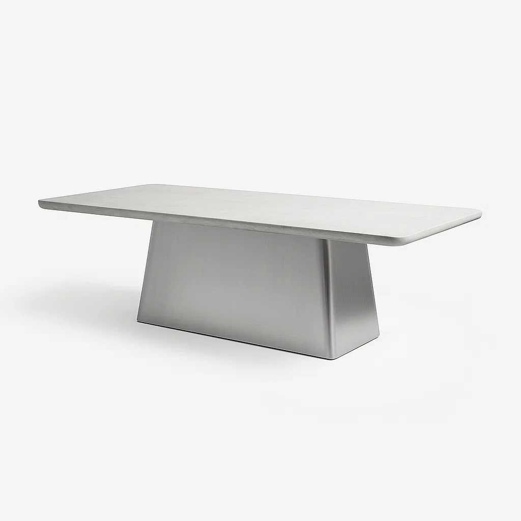 Table de salle à manger rectangulaire en acier inoxydable brossé (200x100x75 cm)