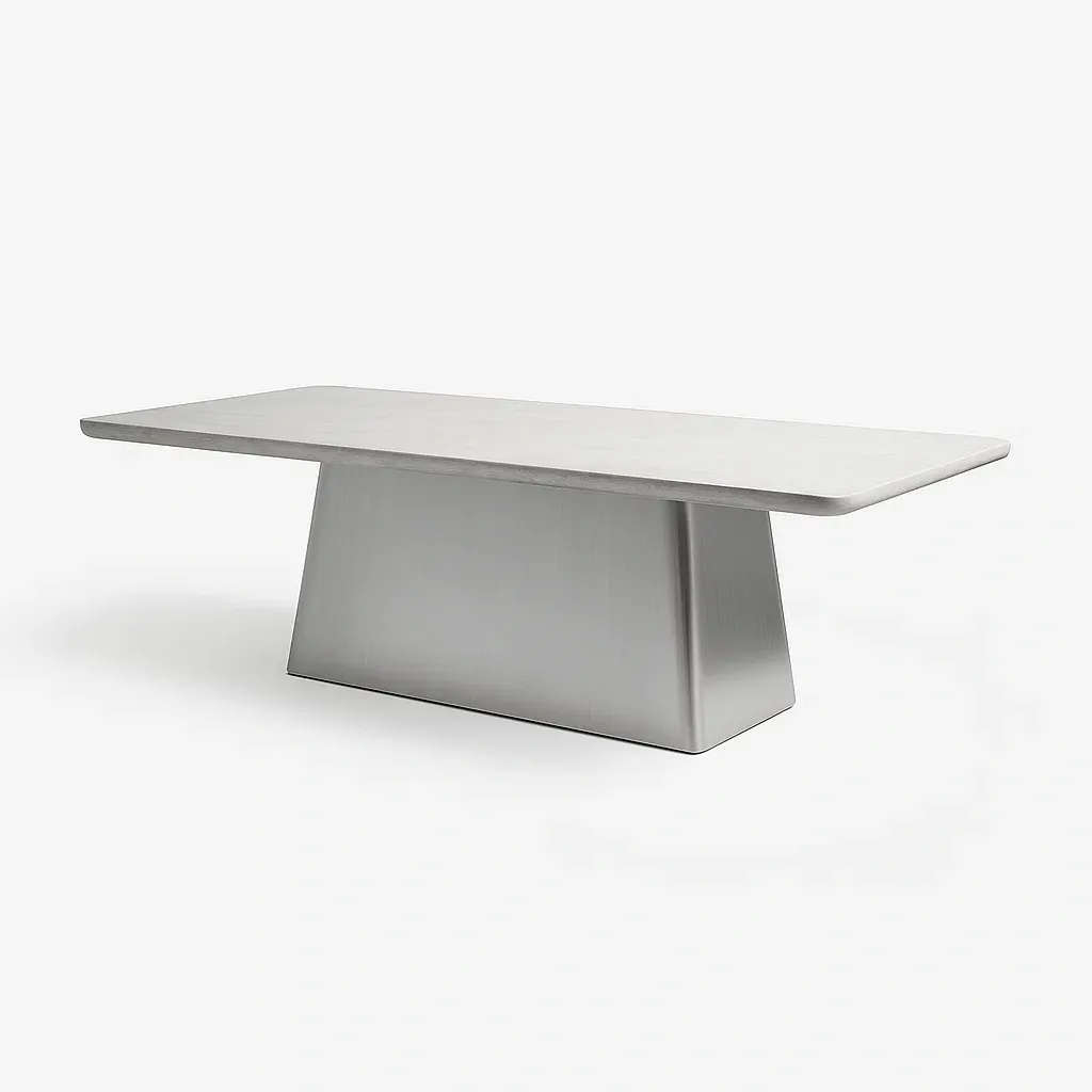 Table de salle à manger rectangulaire en acier inoxydable brossé (200x100x75 cm)