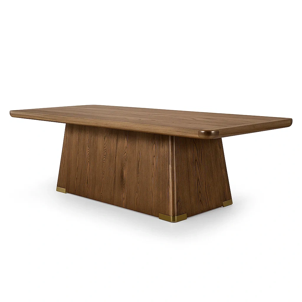 Table de salle à manger en bois massif marron avec détails en métal