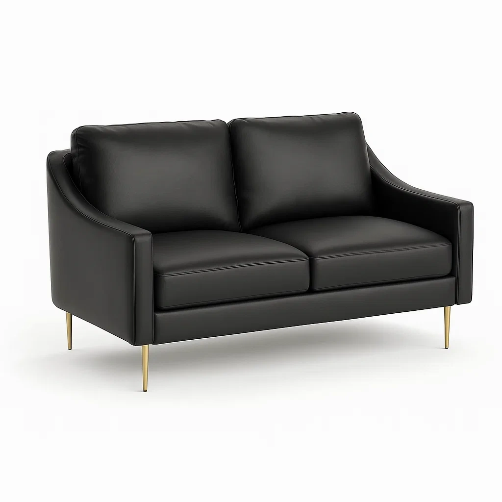 Canapé deux places similicuir noir pieds métalliques