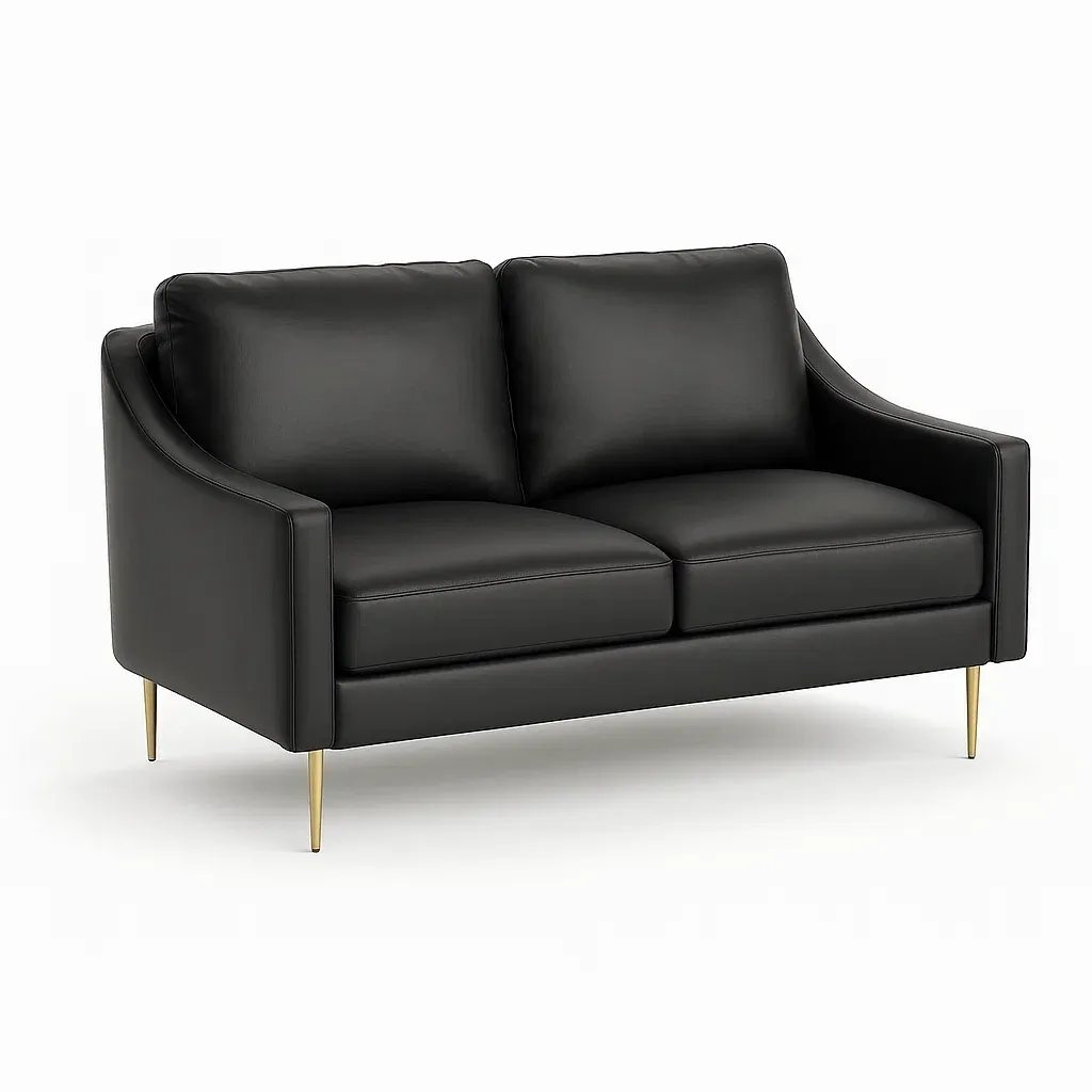 Canapé deux places similicuir noir pieds métalliques