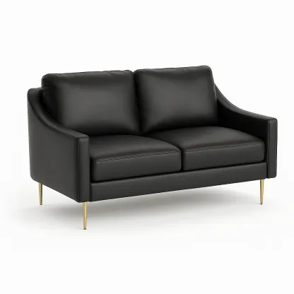 Canapé deux places similicuir noir pieds métalliques