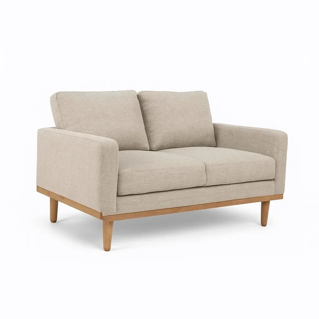 Canapé deux places lin beige bois