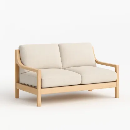 Canapé deux places bois tissu beige