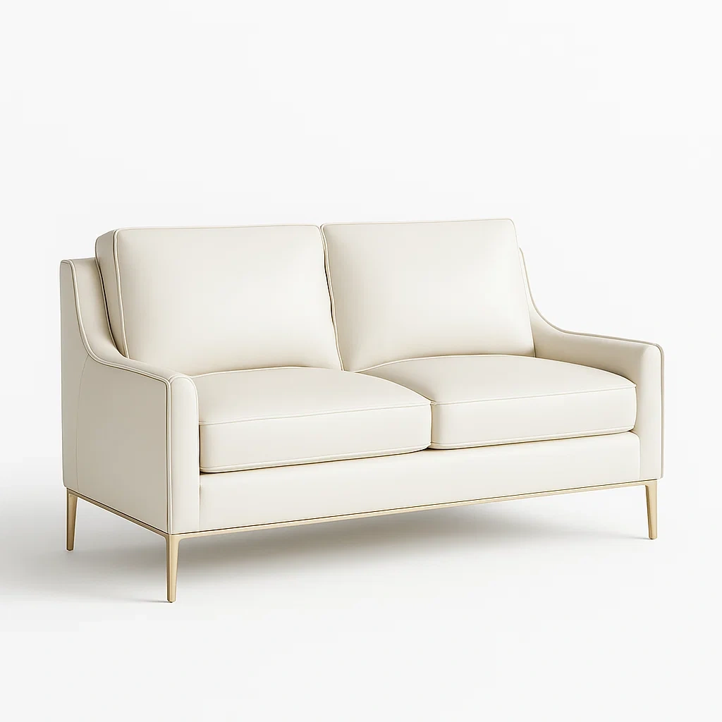 Canapé deux places similicuir crème pieds métal