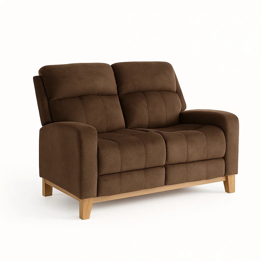 Canapé deux places tissu marron structure bois