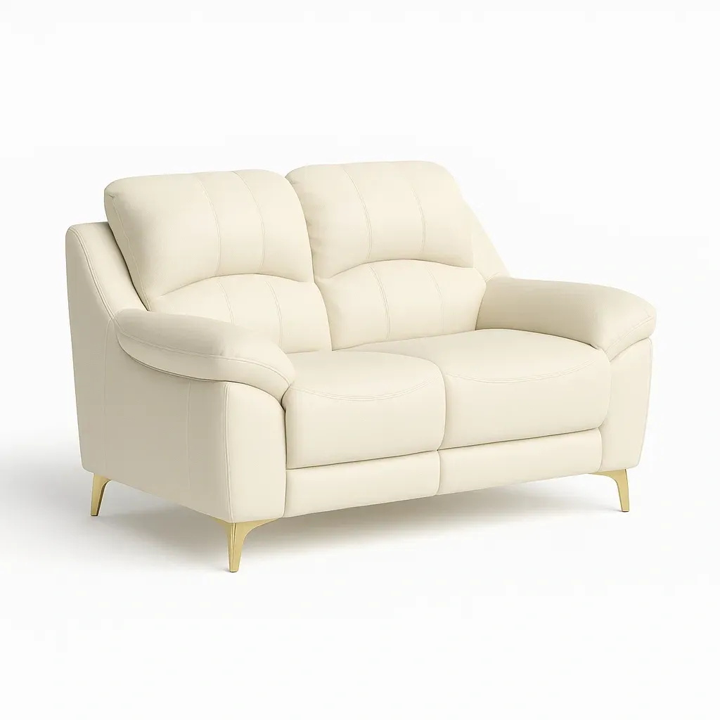 Canapé deux places cuir synthétique blanc crème pieds métalliques