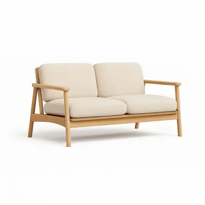 Canapé deux places tissu beige cadre en bois