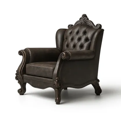 Fauteuil en cuir synthétique marron avec structure bois