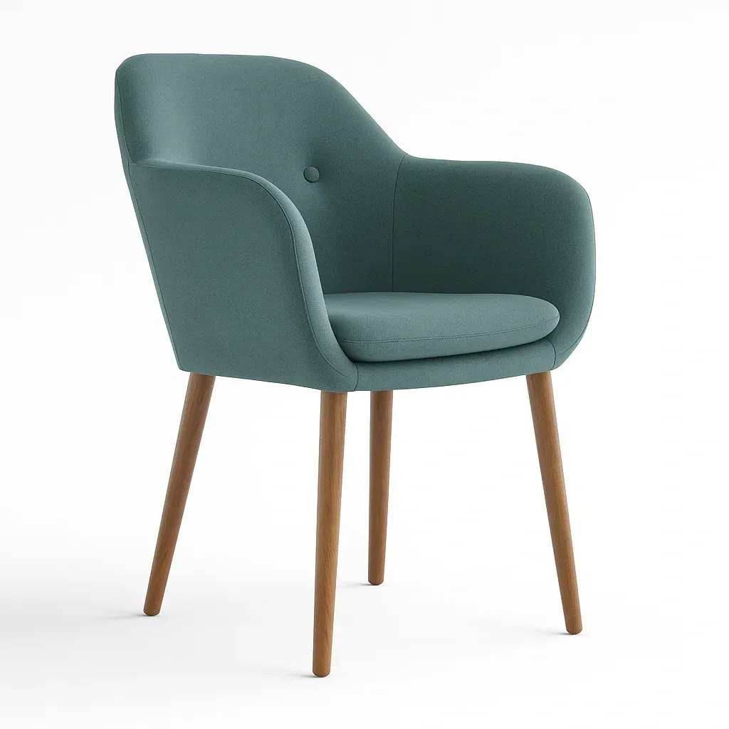 Fauteuil en tissu polyester avec pieds en bois de hêtre