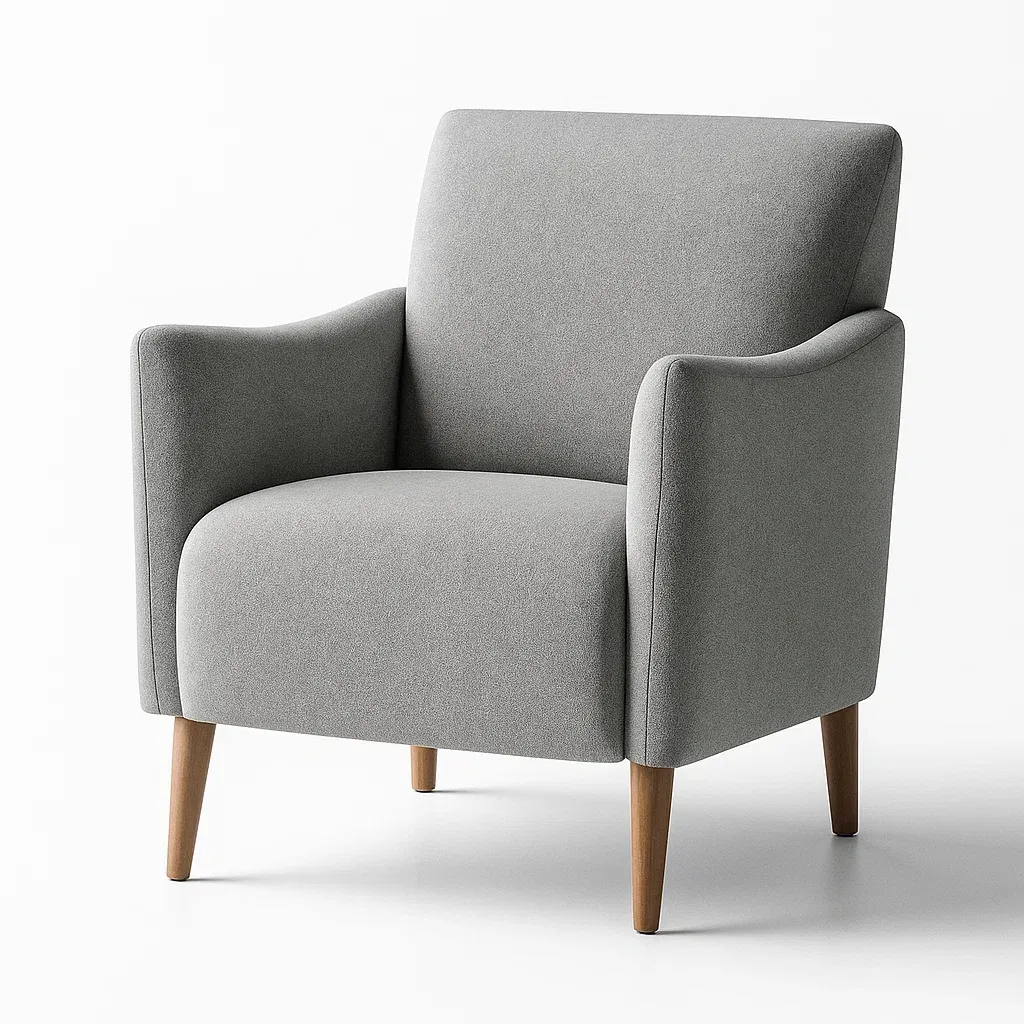 Fauteuil gris en tissu polyester pieds en bois solide