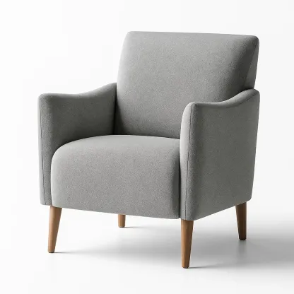 Fauteuil gris en tissu polyester pieds en bois solide