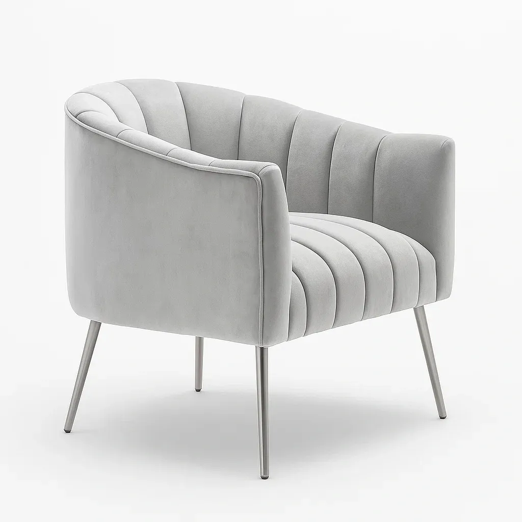 Fauteuil en velours avec pieds métalliques - gris