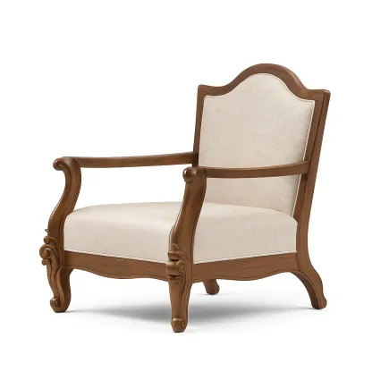 Fauteuil en bois et tissu crème