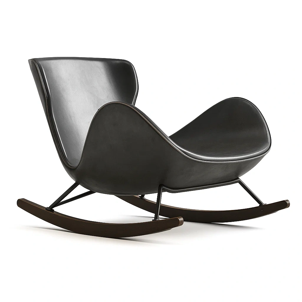 Fauteuil à bascule en métal et similicuir noir
